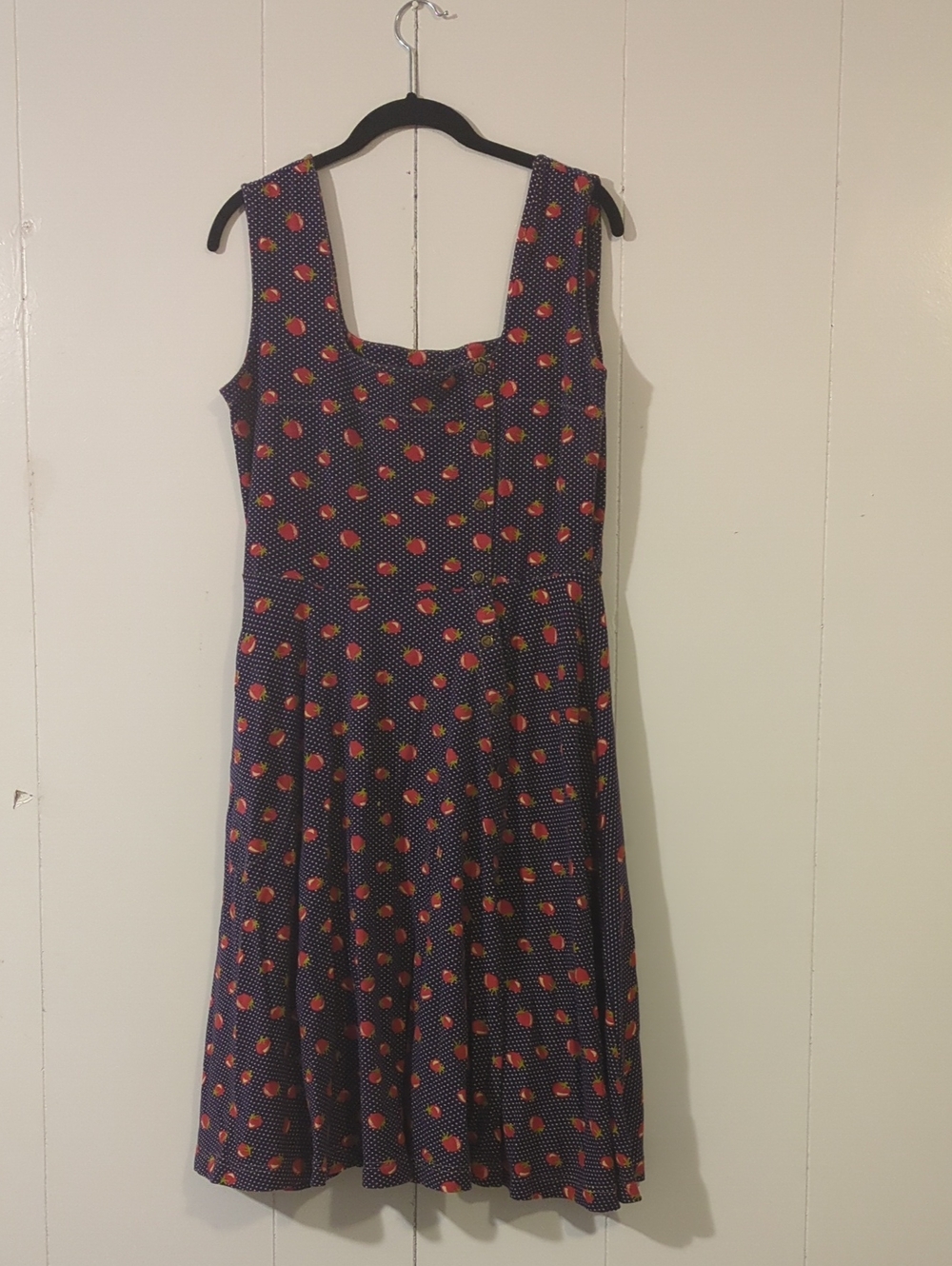 Effie's Heart Navy Midi Dress with Red Strawberry Print